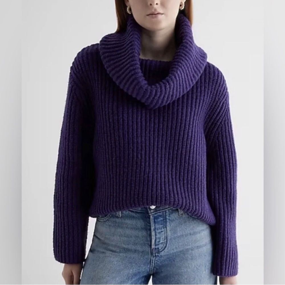 NWT Express 45% Recycled Knit Oversized Cowl Neck Sweater Purple Violet Sz S